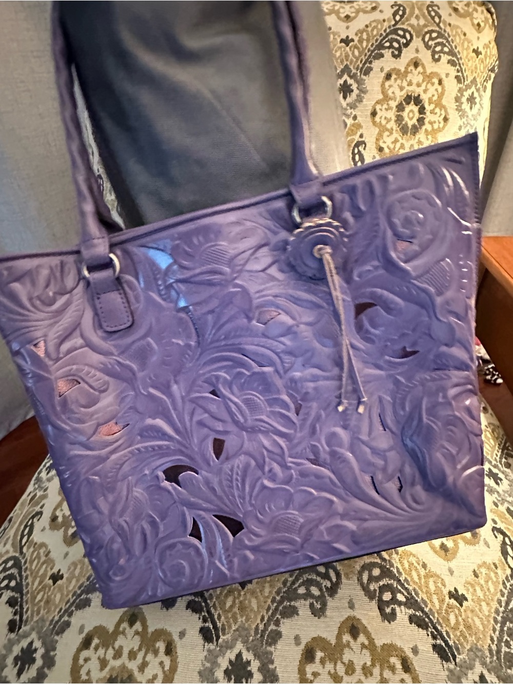 Patricia Nash Purple Floral-Embossed Tote